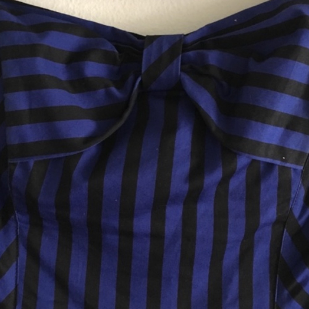 Maeve Anthropologie Choir Girl Black Blue Striped Romper Shorts 0 XS - Picture 7 of 8